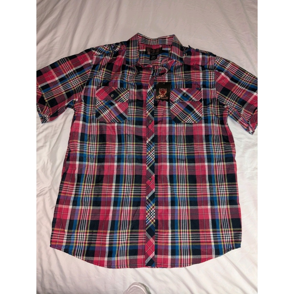 NWT Blac Lacquer Mens XXL Men's Short Sleeve Pink Plaid Button Up Shirt NEW